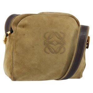 Authentic LOEWE Anagram Shoulder Bag Suede Beige Gold